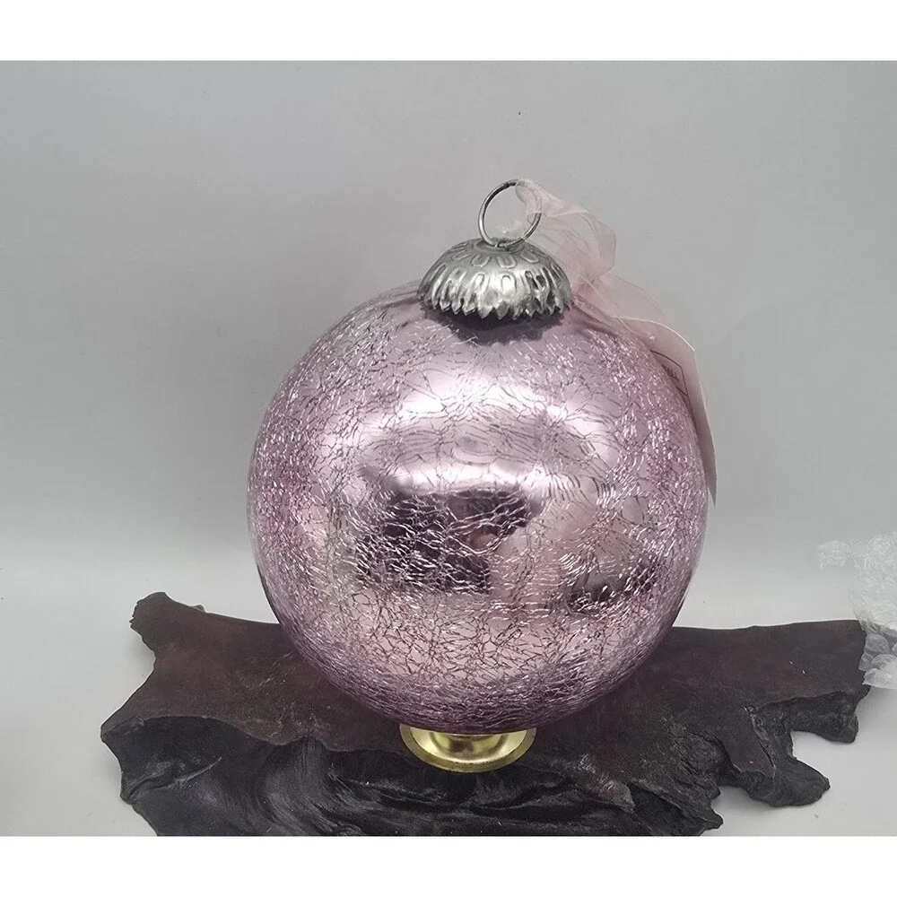 Crackle Glass Ornament Pink Large 5